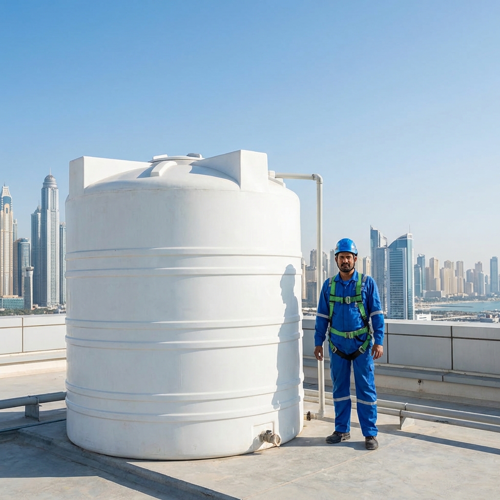 True Shine Technician Cleaning Full Tank with Skyline View